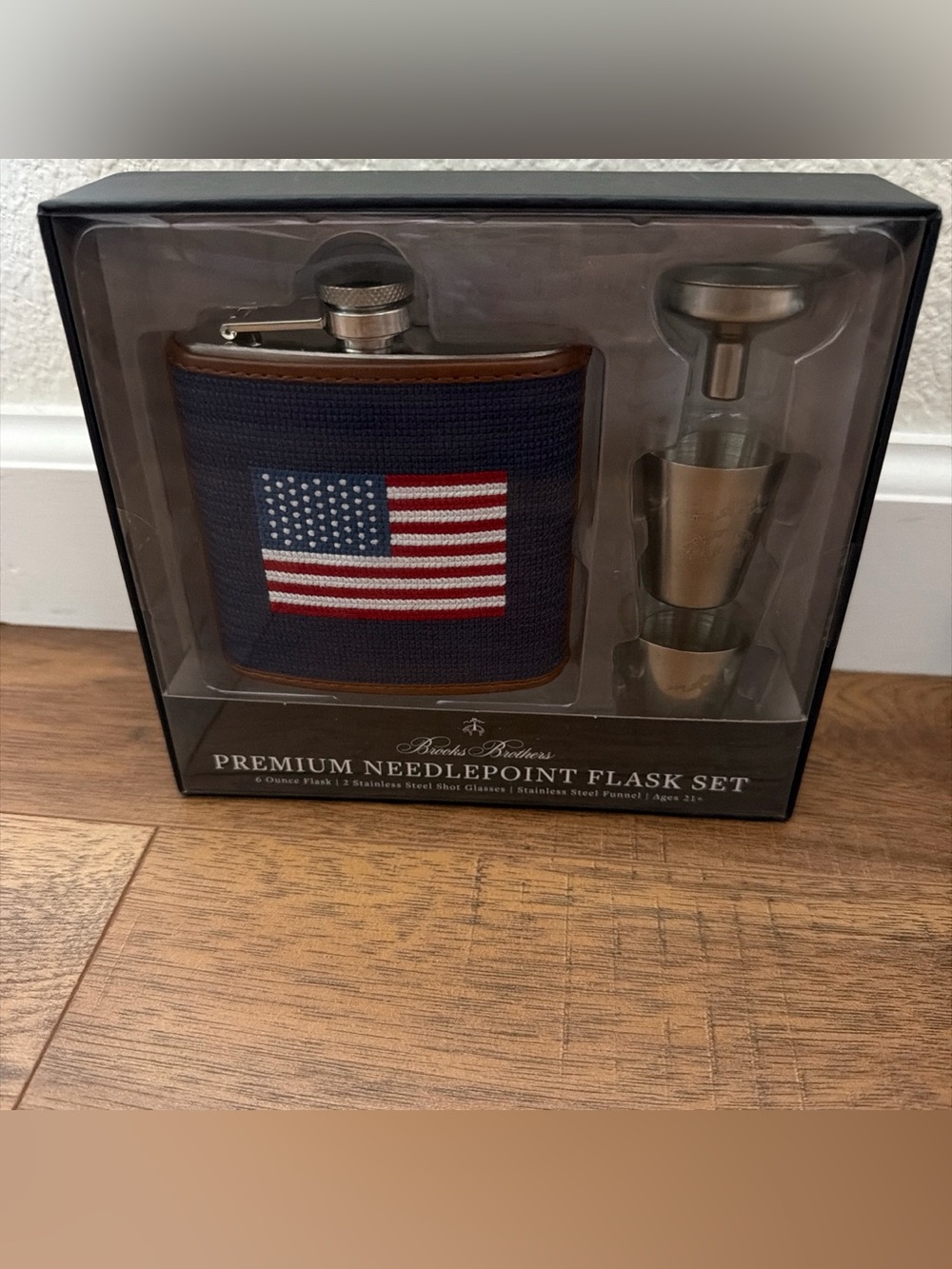 Brooks Brothers Needlepoint Flask Set with American Flag